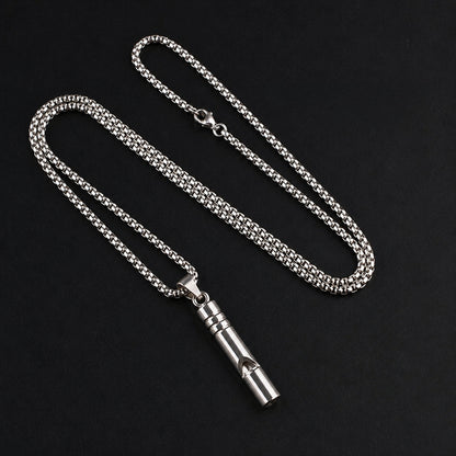 Titanium Steel Functional Whistle Pendant Necklace for Men Women Unisex Silver Color Cylindrical Creative Whistle Streetwear Hip Hop High Street Heavy Duty Long Box Chain Necklaces