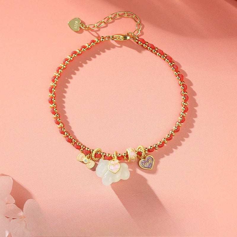 Chinese Zodiac Horse Silver Bracelet – S925 Red String Hetian Jade Charm Bracelet - STAR8S