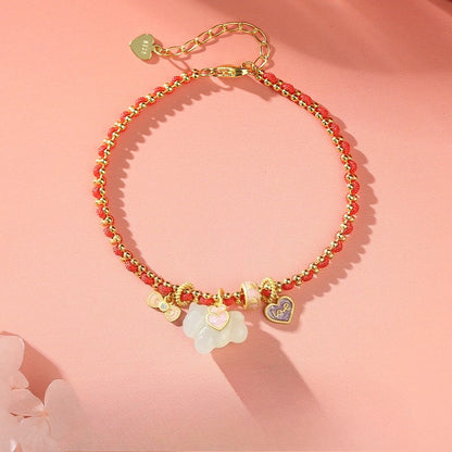 Chinese Zodiac Horse Silver Bracelet – S925 Red String Hetian Jade Charm Bracelet - STAR8S