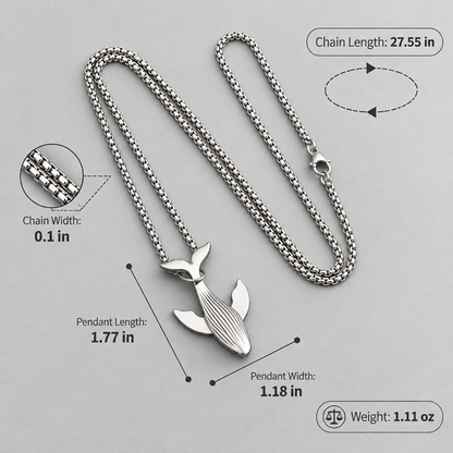 Titanium Steel Whale Fall Pendant Necklace for Men Unisex Vintage Silver Humpback Whale Tail Charm Long Box Chain Sweater Necklace Hip Hop Streetwear Minimalist Ocean Jewelry Aesthetic Gift 27.5 Inches