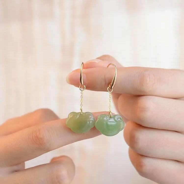 antique jade earrings: hetian auspicious clouds 925 silver