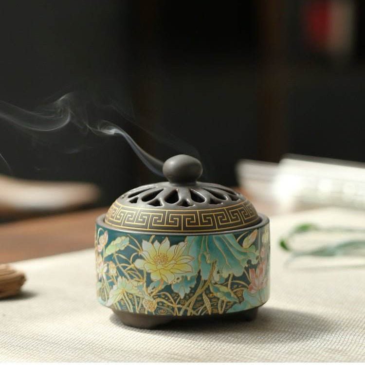 Ceramic incense burner handicraft ornament home room enamel color - STAR8S - STAR8S