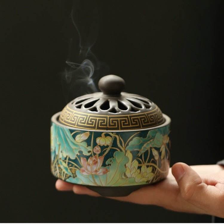 ceramic incense burner handicraft ornament home room enamel color - star8s - star8s