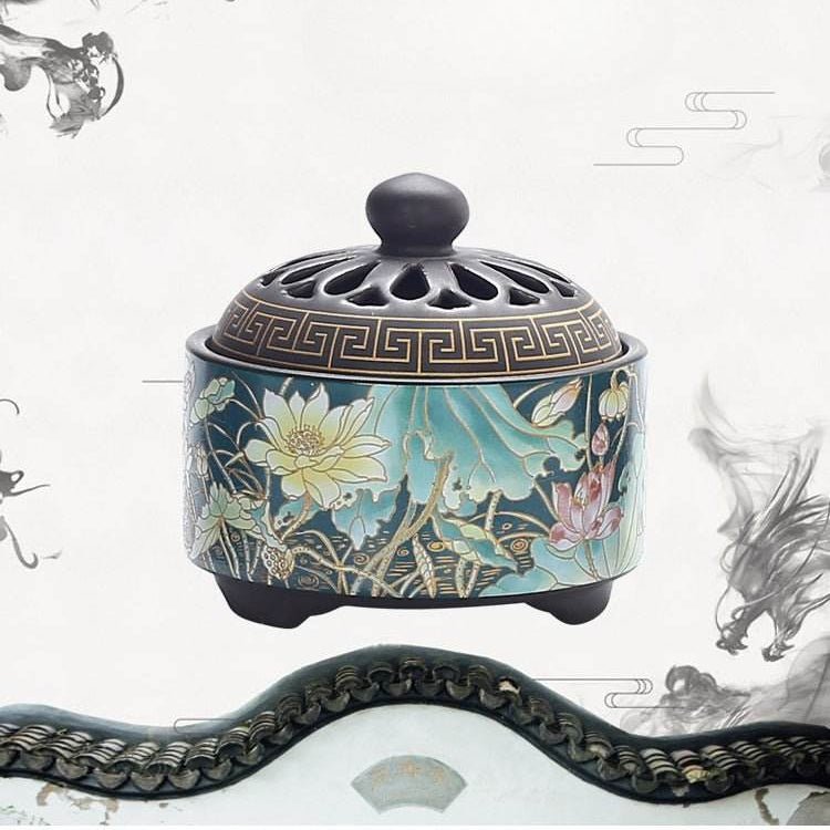 ceramic incense burner handicraft ornament home room enamel color - star8s - star8s