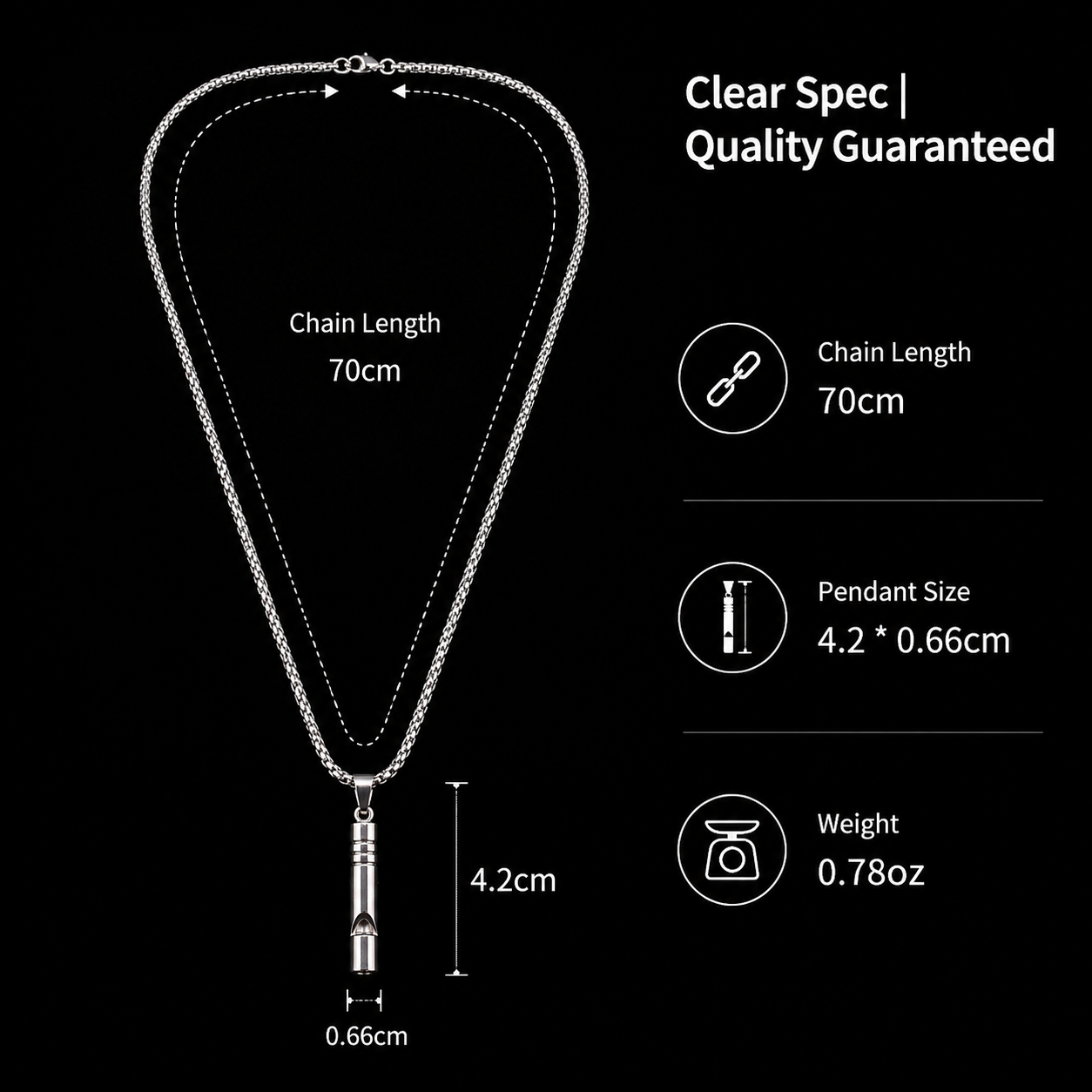 titanium steel functional whistle pendant necklace for men women unisex silver color cylindrical creative whistle streetwear hip hop high street heavy duty long box chain necklaces