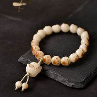 Charcoal - Burned Cat Paw Bodhi Root Bracelet with White Jade Bodhi Beads - STAR8S