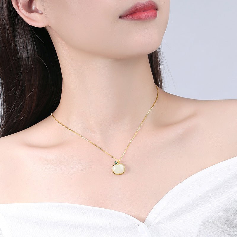 Charming Apple Jade Necklace: Peace Fruit Hetian Jade S925 Silver | STAR8S