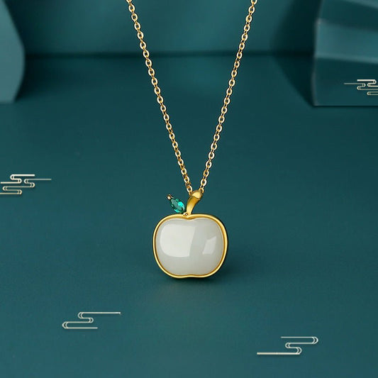 Charming Apple Jade Necklace: Peace Fruit Hetian Jade S925 Silver | STAR8S