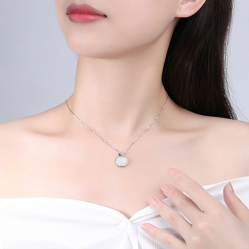 Charming Apple Jade Necklace: Peace Fruit Hetian Jade S925 Silver | STAR8S