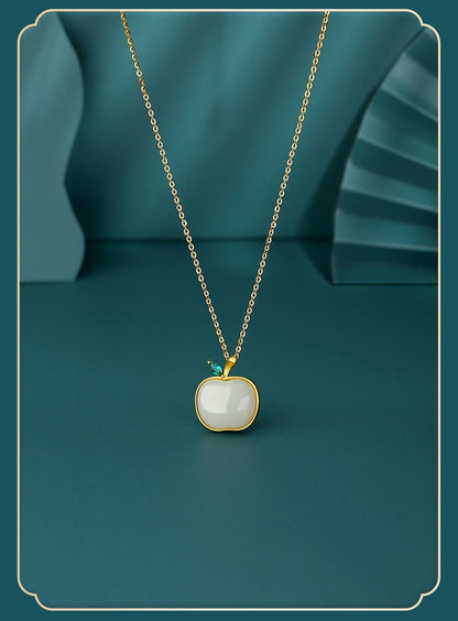 Charming Apple Jade Necklace: Peace Fruit Hetian Jade S925 Silver | STAR8S