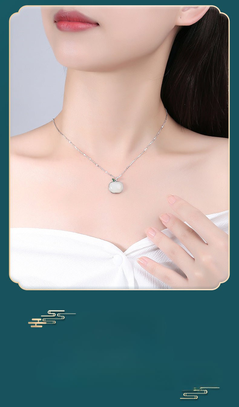 Charming Apple Jade Necklace: Peace Fruit Hetian Jade S925 Silver | STAR8S