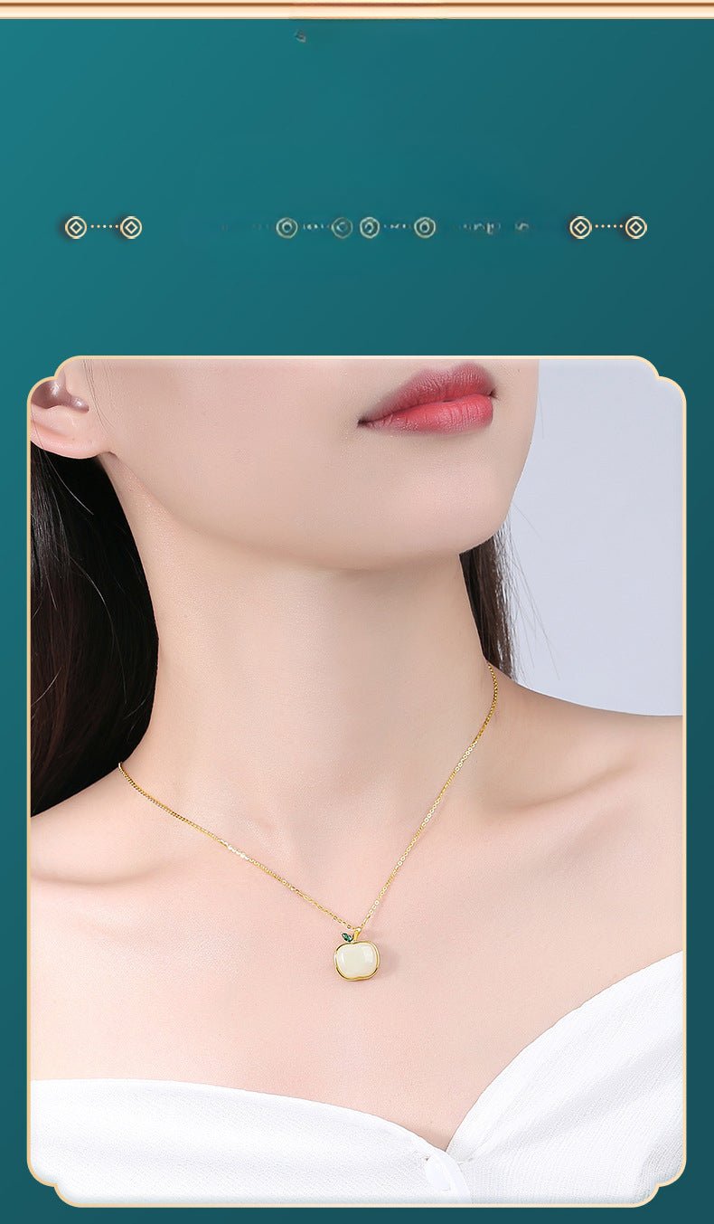 Charming Apple Jade Necklace: Peace Fruit Hetian Jade S925 Silver | STAR8S