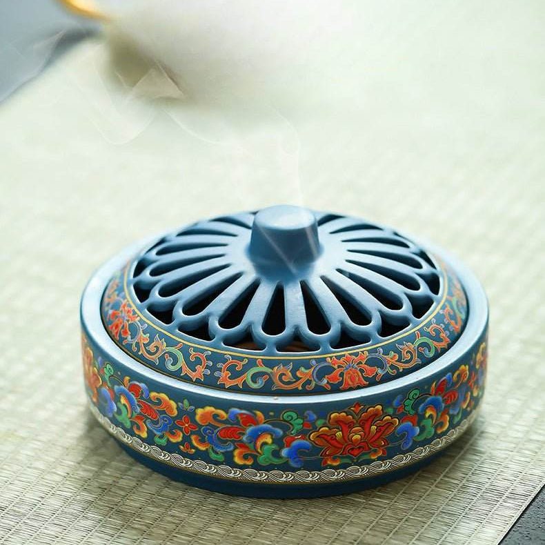charming colour enamels incense burner – unique ceramic piece for home - star8s