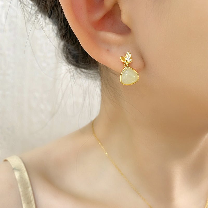 Charming Jade Clip - on Earrings: Hetian Jade Butterfly Double Flying 925 Silver | STAR8S