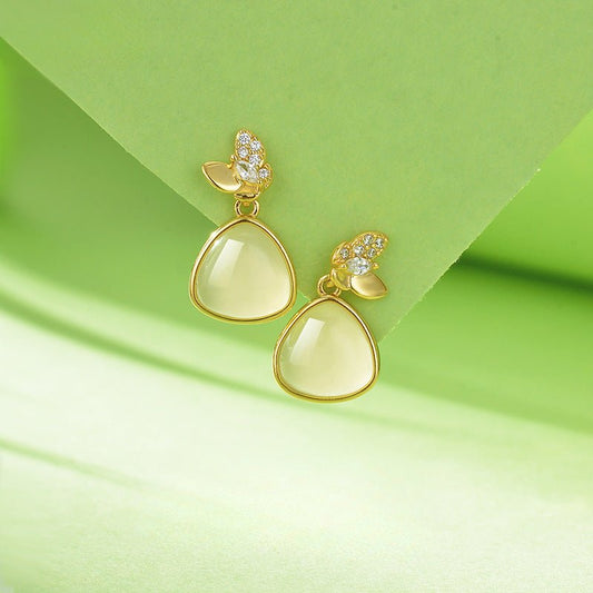 Charming Jade Clip - on Earrings: Hetian Jade Butterfly Double Flying 925 Silver | STAR8S