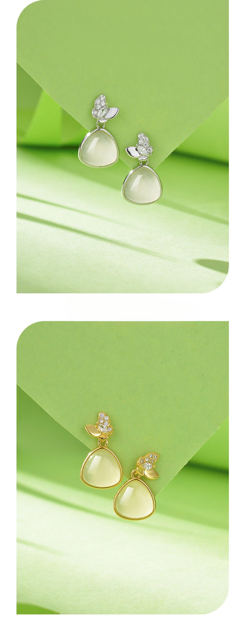 Charming Jade Clip - on Earrings: Hetian Jade Butterfly Double Flying 925 Silver | STAR8S