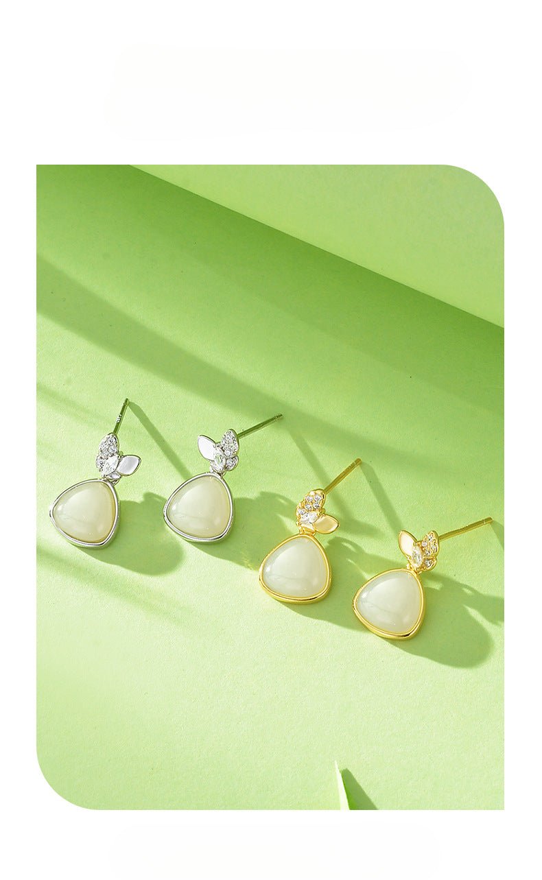 Charming Jade Clip - on Earrings: Hetian Jade Butterfly Double Flying 925 Silver | STAR8S