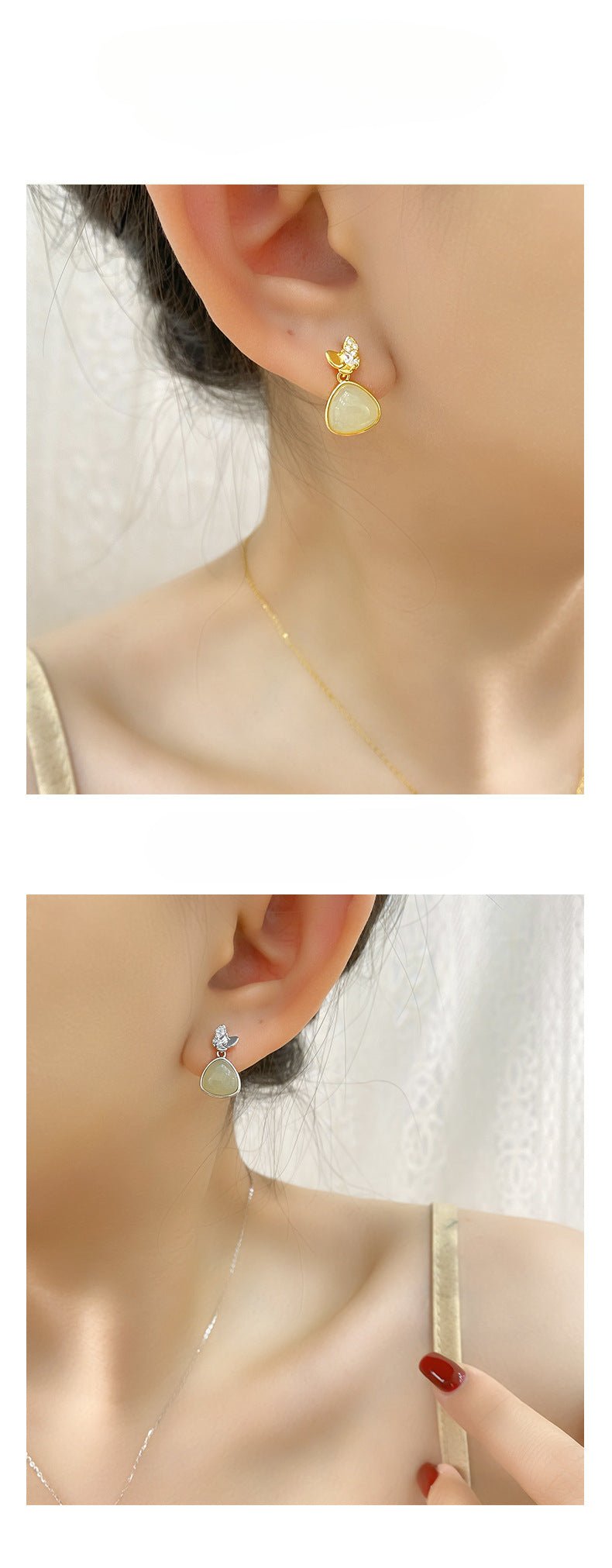 Charming Jade Clip - on Earrings: Hetian Jade Butterfly Double Flying 925 Silver | STAR8S