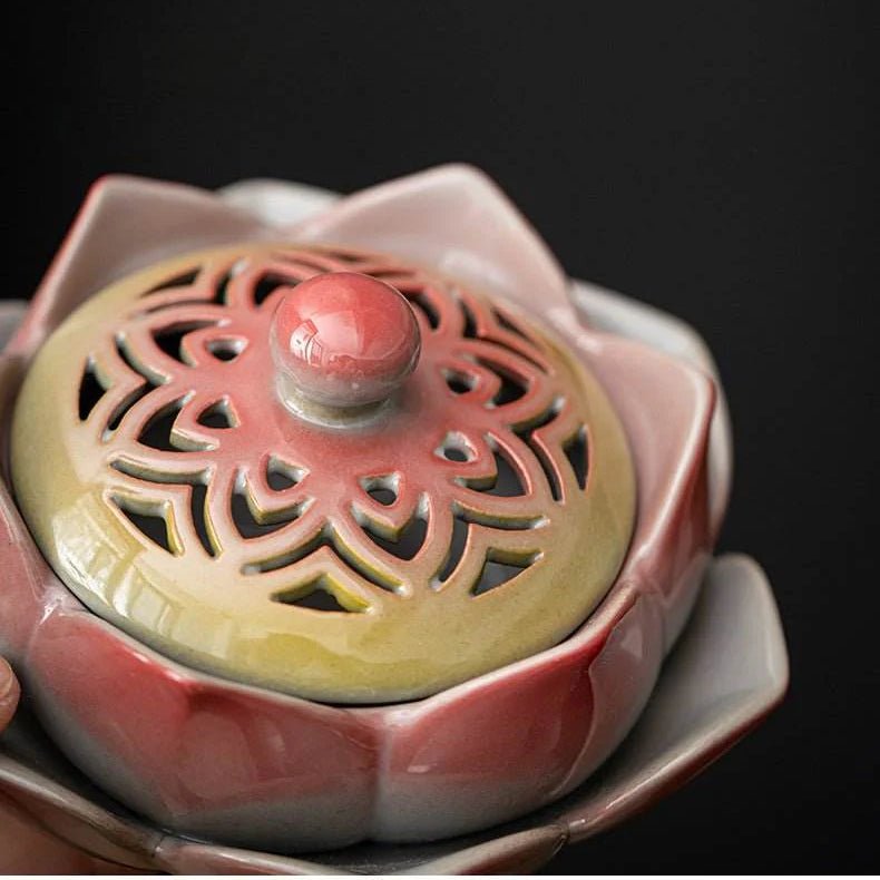 charming lotus incense burner – colorful hand - painted, elegant & artistic - star8s