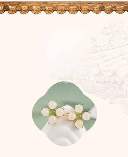 Charming & Lucky Clover Stud Earrings - Hetian Jade 925 Silver Flower Earrings | STAR8S