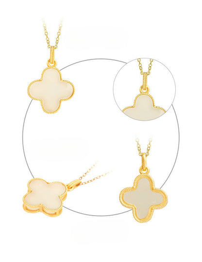 Charming White Jade Necklace: Clover Hetian Women S925 Necklace |  STAR8S