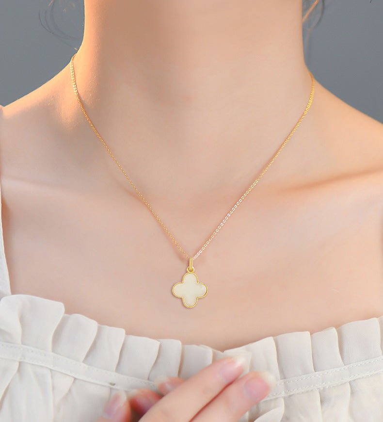 Charming White Jade Necklace: Clover Hetian Women S925 Necklace |  STAR8S