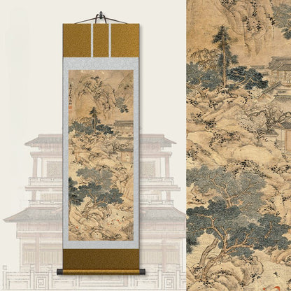 Chinese Ancient Painting: Wen Zhengming’s Mountain Villa Guests Scroll HD print | STAR8S