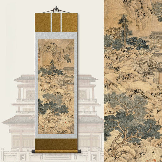 Chinese Ancient Painting: Wen Zhengming’s Mountain Villa Guests Scroll HD print | STAR8S