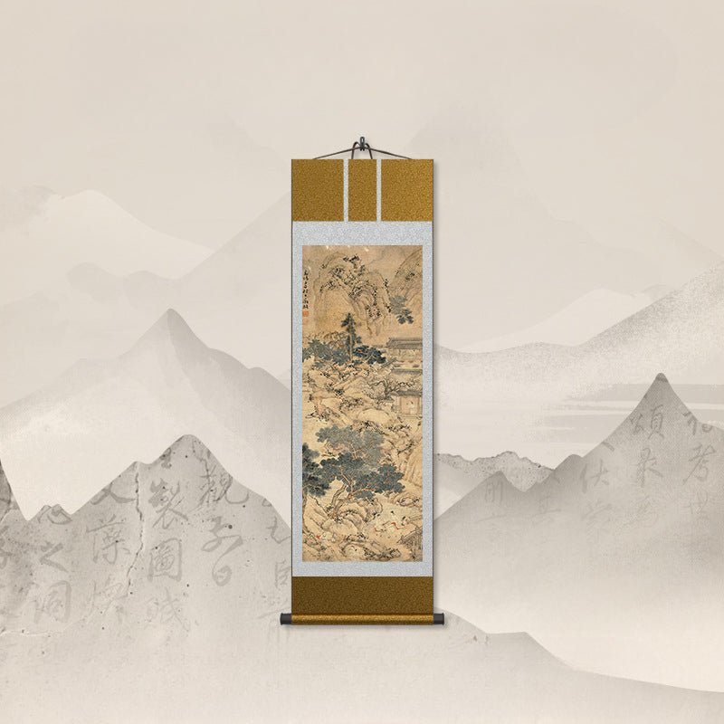chinese ancient painting: wen zhengming’s mountain villa guests scroll hd print | star8s