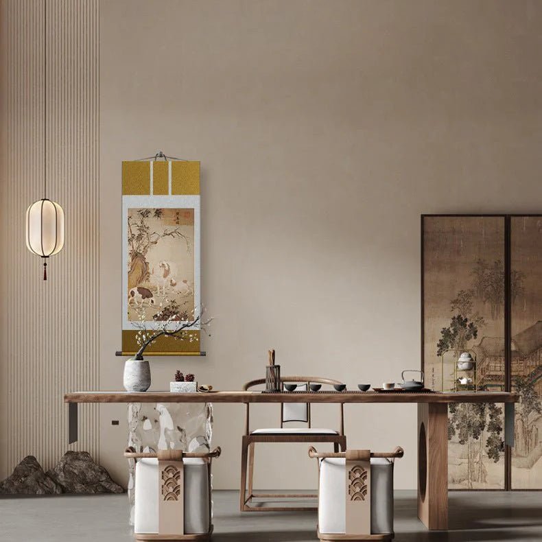 chinese art painting: hd print castiglione’s three rams bring bliss scroll | star8s - star8s
