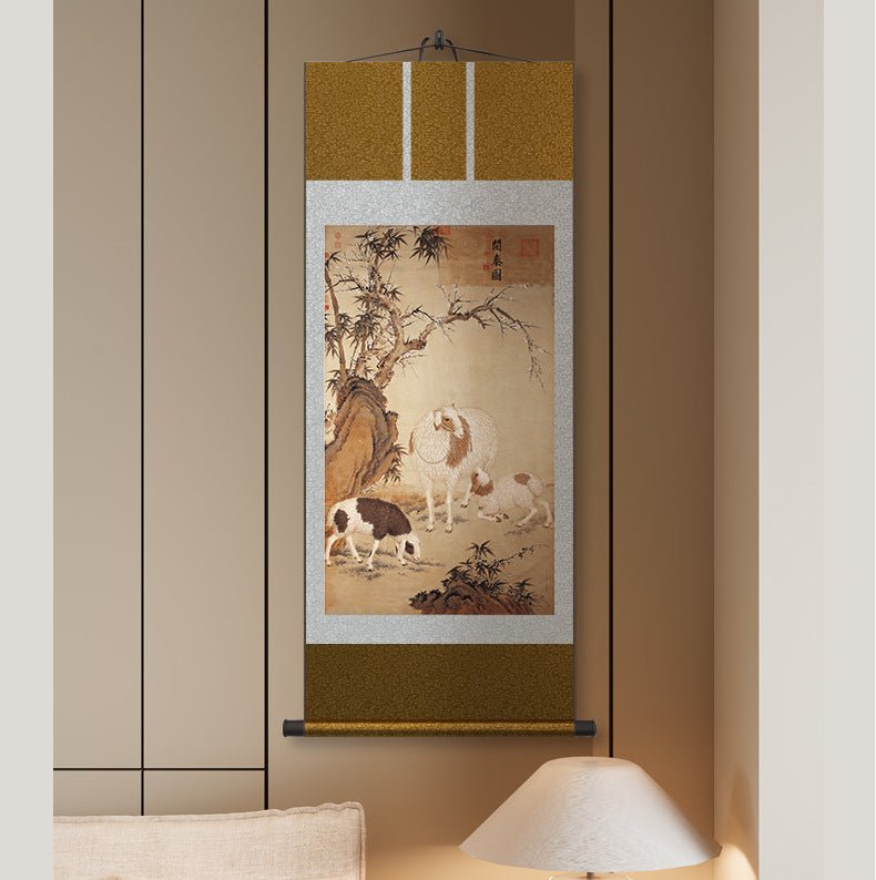 Chinese Art Painting: HD print Castiglione’s Three Rams Bring Bliss Scroll | STAR8S