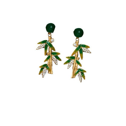 Chinese Bamboo Leaf Enamel Earrings | Vintage Chinese Style Enamel Jewelry | Traditional Chinese Earrings - STAR8S