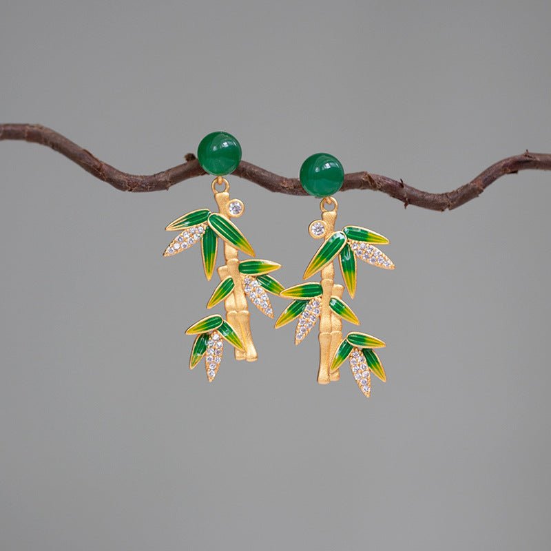 chinese bamboo leaf enamel earrings | vintage chinese style enamel jewelry | traditional chinese earrings - star8s