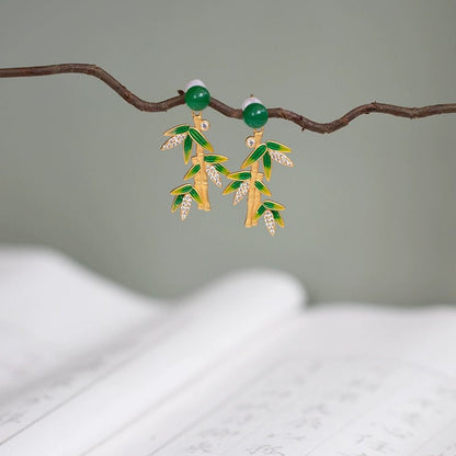 Chinese Bamboo Leaf Enamel Earrings | Vintage Chinese Style Enamel Jewelry | Traditional Chinese Earrings - STAR8S
