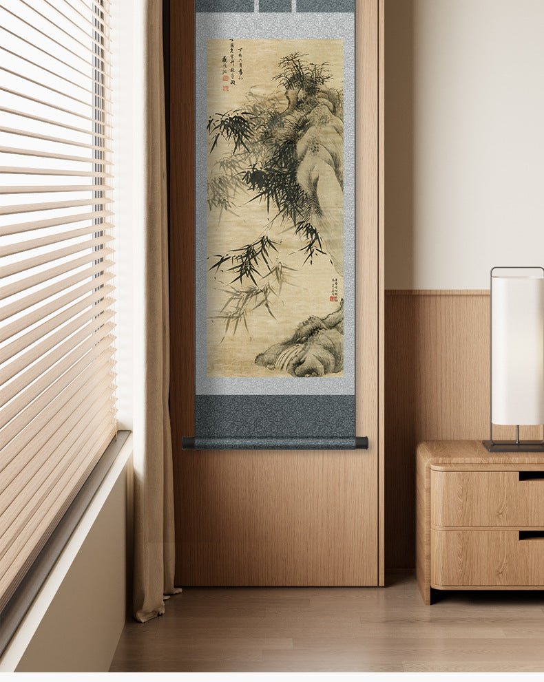 Chinese Bamboo Painting: Bamboo & Stone Scroll for Home Deco HD print |  STAR8S