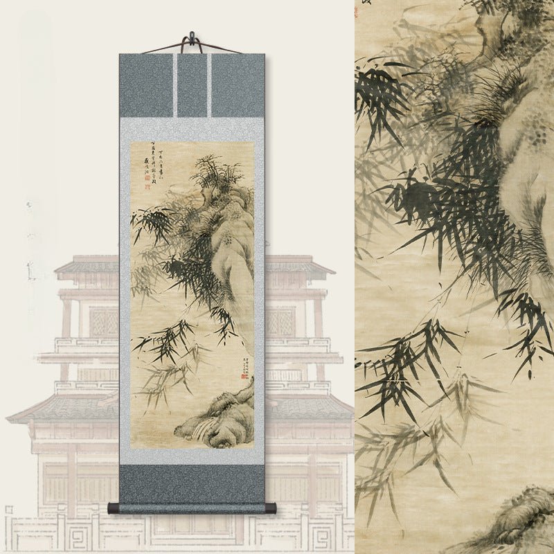 Chinese Bamboo Painting: Bamboo & Stone Scroll for Home Deco HD print |  STAR8S