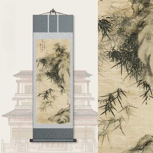 Chinese Bamboo Painting: Bamboo & Stone Scroll for Home Deco HD print |  STAR8S