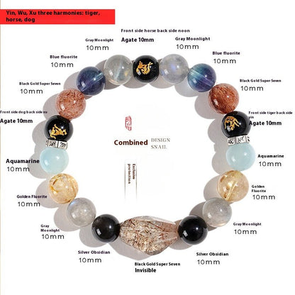 Chinese Bracelet – Natural Super Seven Crystal Beads with Black Gold Zodiac Charm for Wealth & Energy Balance - STAR8S