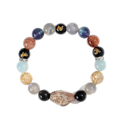 Chinese Bracelet – Natural Super Seven Crystal Beads with Black Gold Zodiac Charm for Wealth & Energy Balance - STAR8S