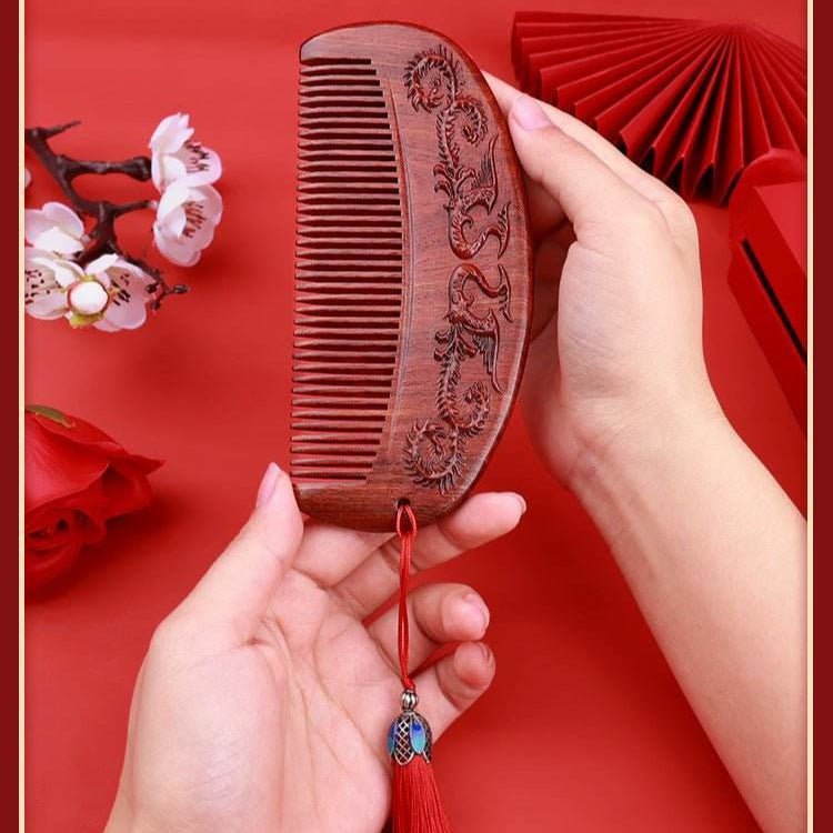 chinese hair comb – african red sandalwood carved gift, romantic & elegant hair care - star8s