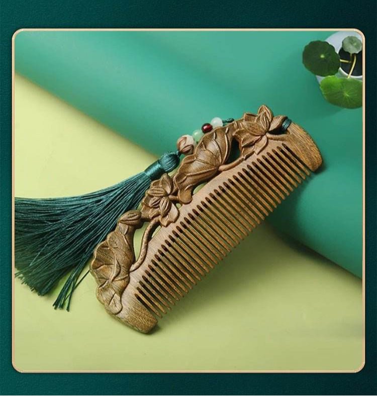 chinese hair comb – green sandalwood carved gift, elegant & romantic hair care - star8s