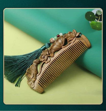 Chinese Hair Comb – Green Sandalwood Carved Gift, Elegant & Romantic Hair Care - STAR8S