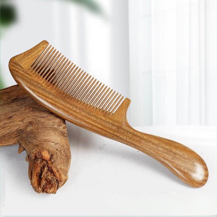 Chinese Hair Comb – Vintage Green Sandalwood Carved Gift, Elegant & Romantic Hair Care - STAR8S
