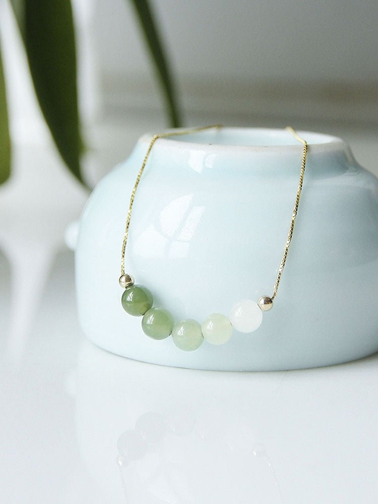 ‌Chinese Jade Necklace with Heitian Gradient Beads - Sterling Silver Gilt | STAR8S