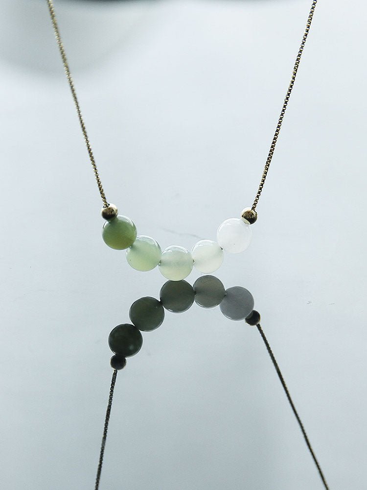 ‌Chinese Jade Necklace with Heitian Gradient Beads - Sterling Silver Gilt | STAR8S