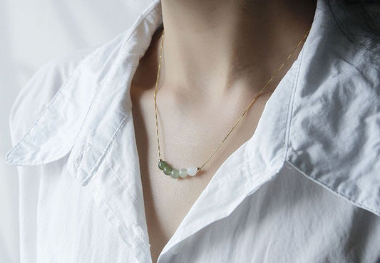 ‌Chinese Jade Necklace with Heitian Gradient Beads - Sterling Silver Gilt | STAR8S