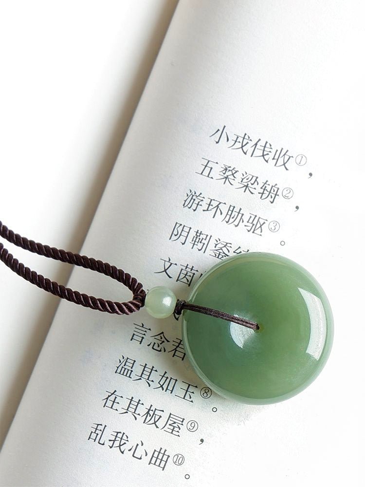 Chinese Jade Ping An Kou Pendant - 22mm Unisex Green Hetian Jade Necklace - Simple & Elegant - STAR8S