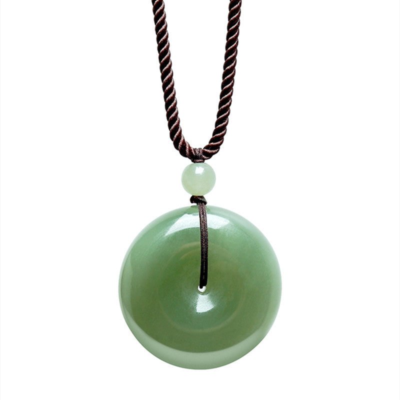 Chinese Jade Ping An Kou Pendant - 22mm Unisex Green Hetian Jade Necklace - Simple & Elegant - STAR8S