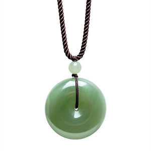 Chinese Jade Ping An Kou Pendant - 22mm Unisex Green Hetian Jade Necklace - Simple & Elegant - STAR8S