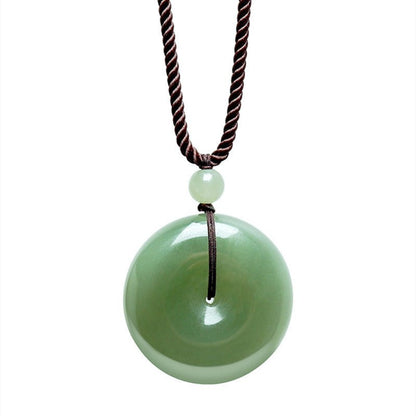 Chinese Jade Ping An Kou Pendant - 22mm Unisex Green Hetian Jade Necklace - Simple & Elegant - STAR8S
